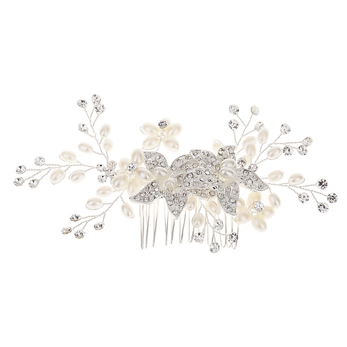 

1pc Women's Girls' Hair Combs Hairpin Comb Flower Crystal Brides Wedding Hair Comb Elegant Silver Hair Accessories with white Ceramic Flower Pearl Bridal Side Combs Headpiece for Women