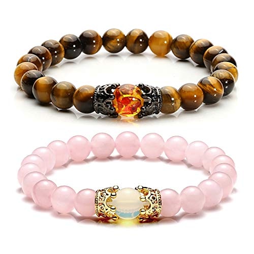 

jovivi king&queen crown distance couple bracelets for men women 8mm natural stone healing energy beads stretch bracelet