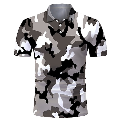 

Herren Poloshirt Golfhemd Tennishemd camuflaje Kragen Grau 3D-Druck Strasse Casual Kurzarm Button-Down Bekleidung Modisch Cool Casual Atmungsaktiv / Sport