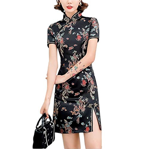 

Women's Casual Dress Black Dress Mini Dress LGD145-1 plum red LGD145-2 Plum Blossom Black Red LGD145-4 Plum Blossom Pink Short Sleeve Embroidery Split Spring Summer High Neck Chinoiserie Party 2022 S