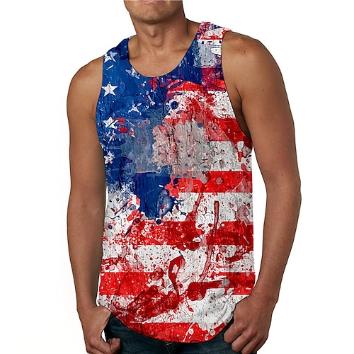 

Men's Tank Top Undershirt Flag Tie Dye American Flag Independence Day National Flag Round Neck Red 3D Print Daily Holiday Sleeveless Print Clothing Apparel Designer Casual Big and Tall / Summer