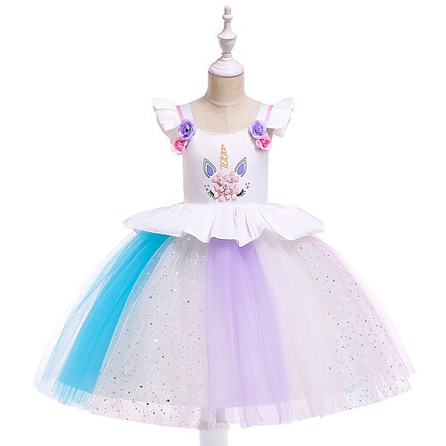 

Fairytale Princess Unicorn Flower Girl Dress Tulle Dresses Tutus Girls' Movie Cosplay Cosplay Halloween White Rosy Pink Rainbow Dress Halloween Carnival Masquerade Polyester