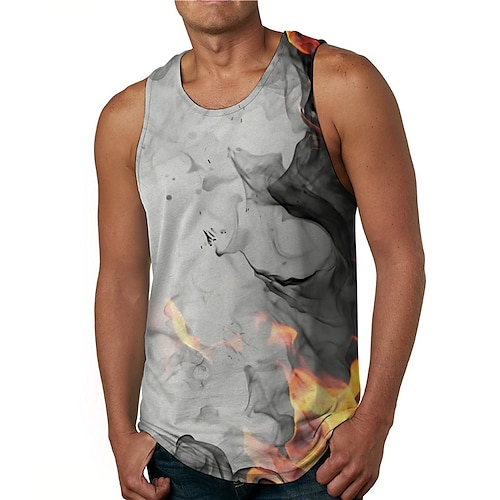 

Men's Tank Top Undershirt Color Block Graphic Prints Round Neck Gray 3D Print Daily Holiday Sleeveless Print Clothing Apparel Designer Casual Big and Tall / Summer / Summer