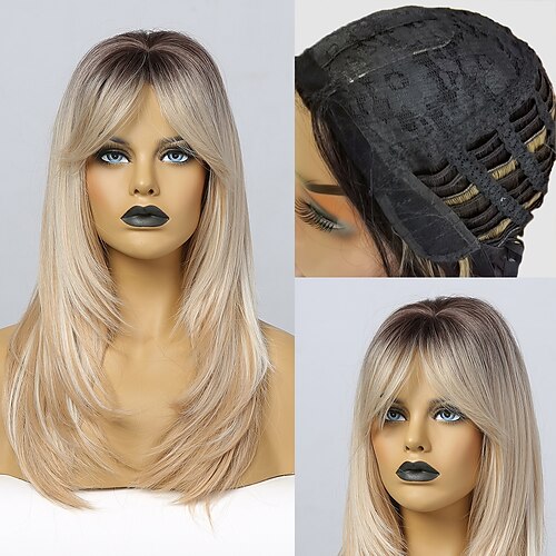 

Synthetic Wig Wavy Loose Wave With Bangs Wig 24 inch Light Brown Synthetic Hair 24 inch Women's Fashionable Design Soft Fashion Light Brown