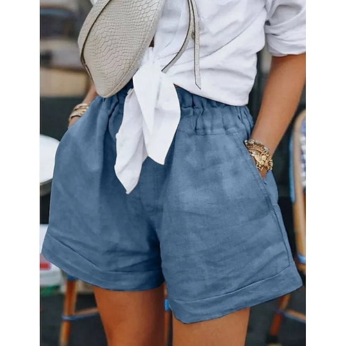 

Women's Slacks Shorts Bermuda shorts Blue Khaki Gray Mid Waist Fashion Streetwear Lightweight Daily Weekend Pocket Micro-elastic Short Comfort Plain S M L XL XXL / Loose Fit