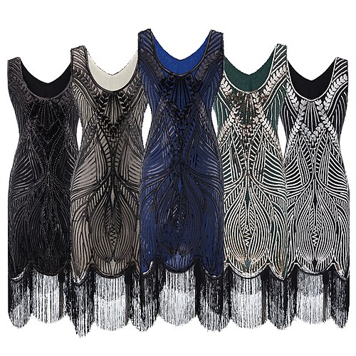 

The Great Gatsby Roaring 20s 1920s The Great Gatsby Cocktail Dress Vintage Dress Summer Flapper Dress Party Costume Masquerade Prom Dress Halloween Costumes Prom Dresses Women's Tassel Fringe Costume