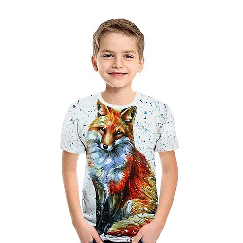 

Kids Boys T shirt Animal 3D Print Short Sleeve Active 3-12 Years Summer Beige