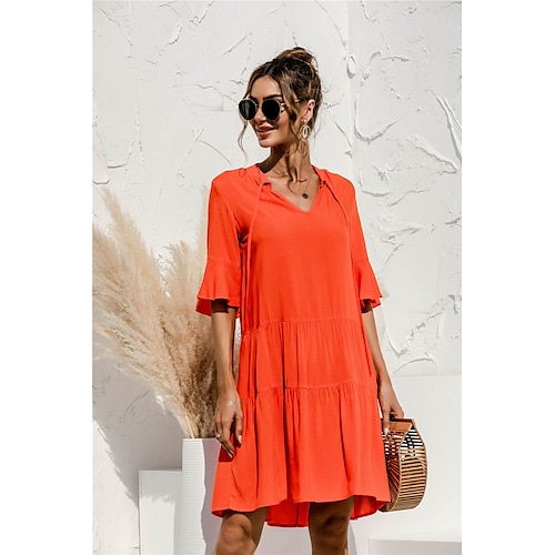 

Women's A Line Dress Knee Length Dress ArmyGreen Rose Red Flower Big orange flower Green White Black Orange Red Yellow Short Sleeve Pattern Smocked Summer Casual 2022 S M L XL XXL