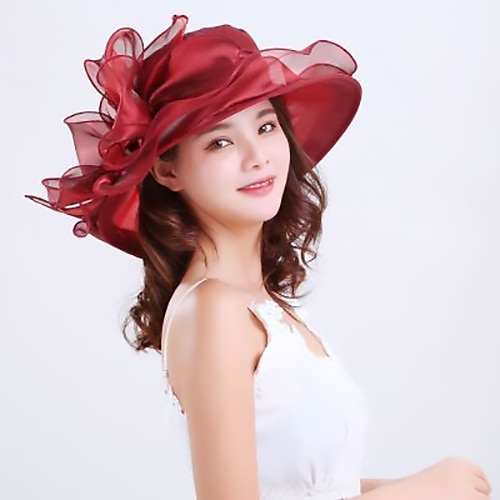 

Headwear Organza Bucket Hat Party / Evening Horse Race Retro With Lace-up Headpiece Headwear