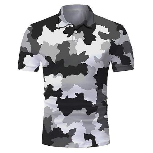 

Men's Golf Shirt Tennis Shirt Camo / Camouflage Collar Street Casual Button-Down Short Sleeve Tops Casual Fashion Cool Breathable Green / Sports