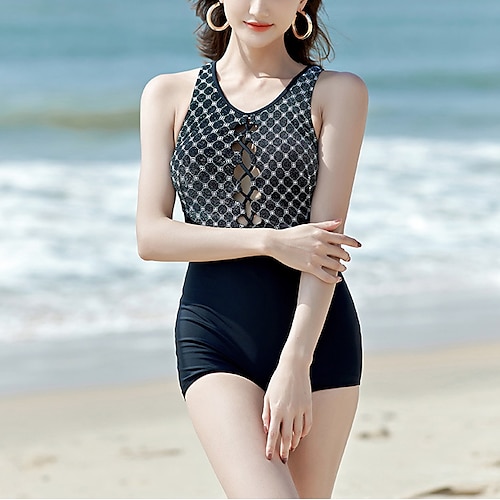

Women's One Piece Swimsuit Back Cross Bodysuit Bathing Suit Floral Swimwear Black Breathable Quick Dry Elastic Sleeveless - Swimming Surfing Beach Autumn / Fall Spring / Summer / Stretchy