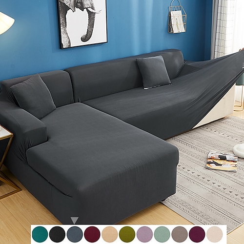 

Stretch Sofa Cover Slipcover Elastic Sectional Couch Armchair Loveseat 4 Or 3 Seater L Shape Plain Solid Color Soft Durable