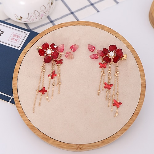 

Kids' Baby Girls' 2 Pieces New Style Children's Antique Hairpin Hanfu Ancient Style Hair Accessories Headdress Tassels Side Clips Girls' Hairpin Handmade Hair Accessories