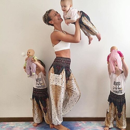 

Pants Family Look Other Daily Print Blue Blushing Pink White Maxi Active Matching Outfits