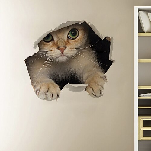 

3D Walls Breaking Effect Hiding Cat Wall Stickers Cartoon Removable Vinyl Wall Stickers Home Background Decoration Removable Stickers 60X90CM