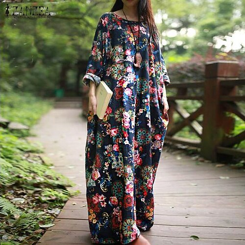 

Women's Long Dress Maxi Dress Red Wine Dark Blue Red Long Sleeve Winter Fall Autumn Crew Neck Winter Dress Fall Dress Loose Fit S M L XL XXL XXXL 4XL
