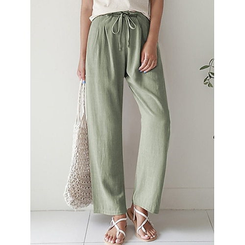 

Women's Pants Trousers Straight Black Green Khaki Fashion Casual Daily Wide Leg Full Length Comfort Plain S M L XL XXL