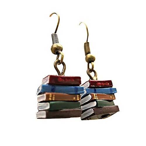 

classic stack of books drop dangle earrings librarian teacher easy hook clay for women girl creative novel teach graduation jewelry