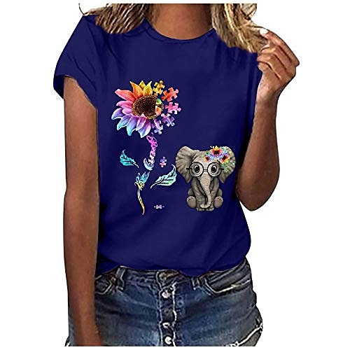 

womens sunflower elephant print short sleeve tops bee kind puzzle graphic tee shirt be kind autism t shirt funny blouse blue