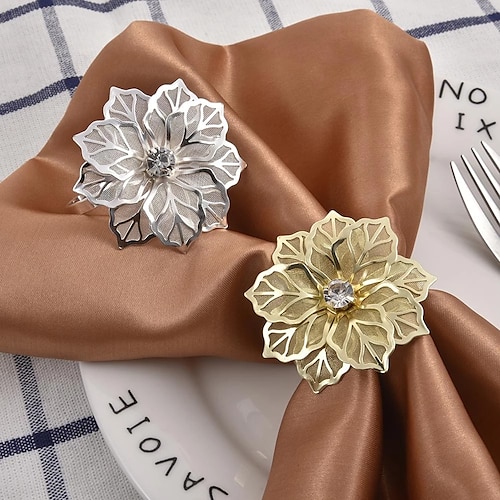 

6pcs Napkin Rings Hollow Out Flower For Dinner Parties Birthdays Weddings Family Gatherings Table Decor Napkin Holder
