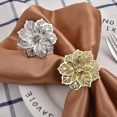 

6pcs Napkin Rings Hollow Out Flower For Dinner Parties Birthdays Weddings Family Gatherings Table Decor Napkin Holder