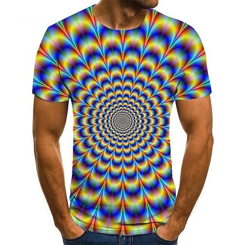 

Men's Unisex T shirt Tee Shirt Tee Optical Illusion Graphic Prints Round Neck Blue 3D Print Plus Size Casual Daily Short Sleeve Print Clothing Apparel Basic Fashion Designer Big and Tall