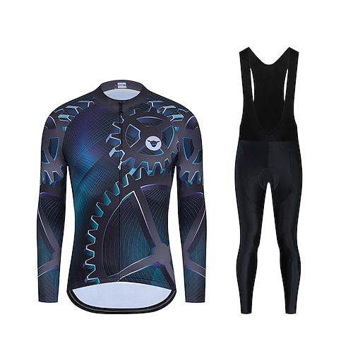 

CAWANFLY Men's Cycling Jersey with Tights Cycling Pants Cycling Bib Tights Long Sleeve Mountain Bike MTB Road Bike Cycling Blue Black Geometic Gear Bike Jersey Clothing Suit Breathable Sweat wicking