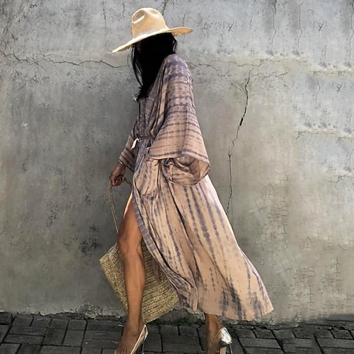 

Women's Swimwear Cover Up Beach Top Normal Swimsuit Oversized Floral Black And White Green Pink Yellow Bathing Suits New Floral Festival / Padless