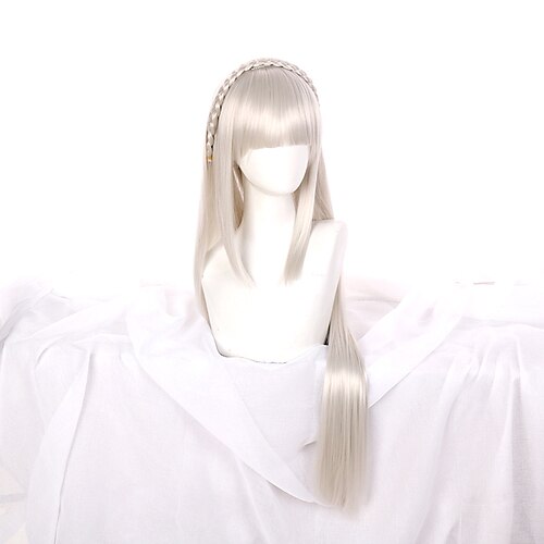 

Re:Zero Starting Life in Another World kara hajimeru isekai seikatsu Emilia Cosplay Wigs Women's Layered Haircut Braid With Bangs 43.3 inch Heat Resistant Fiber kinky Straight Silver Teen Adults'