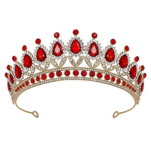 

sweetv rhinestone tiara for women, royal queen crown headband, crystal princess hair accessories for prom birthday, red