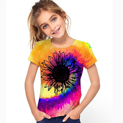 

Kids Girls' T shirt Graphic 3D Print Short Sleeve Active 4-12 Years Summer Yellow