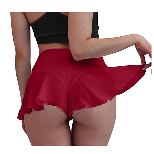 

Women's Pajamas Hot Pants Cheeky Shorts Blue Pink Wine Mid Waist Lightweight Sexy Uniforms Shorts Home Night out&Special occasion Indoor Ruffle Mesh Stretchy Short Comfort Solid Color S M L XL XXL