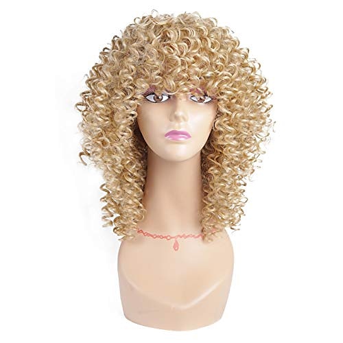

Zzhcp Blonde Curly Wig with Bangs Kinky Curly Afro Wigs for Black Women Layered Curly Synthetic Wig Heat Resistant Shoulder Length Heat Resistant Daily Wear (16 inch, 27-613 Blonde Color)