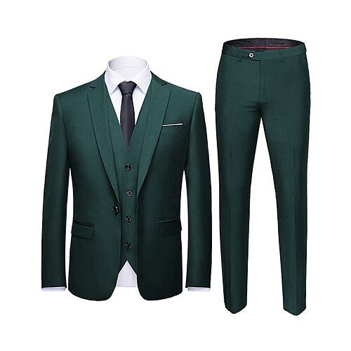 

Dark Green Men's Wedding Suits 3 Piece Slim Notch Solid Colored Tailored Fit Single Breasted One-button 2022