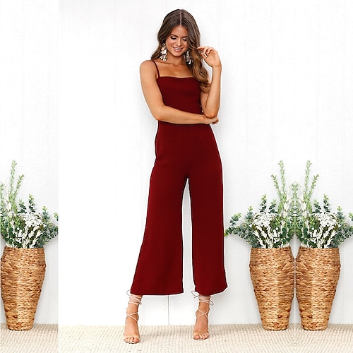 

Women's Jumpsuit Solid Color Casual Regular Fit Sleeveless Yellow Red Wine Dark Green S M L Summer