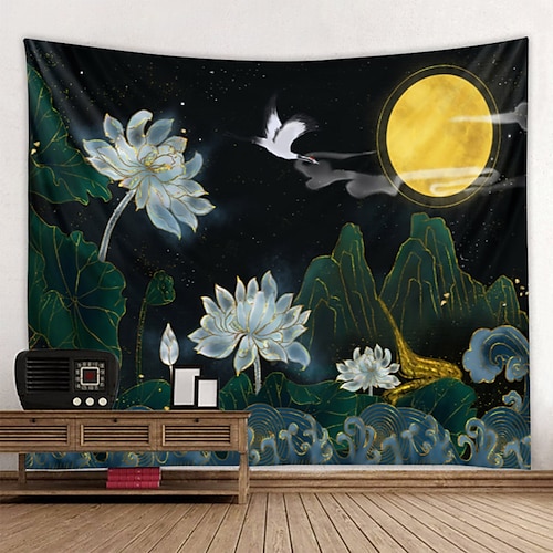 

Wall Tapestry Wall Hanging Art Deco Blanket Curtain Hanging at Home Bedroom Living Room Decoration Lotus Pattern