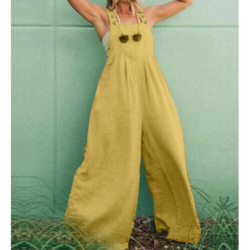 

Women's Jumpsuit Patchwork Square Neck Ordinary Wide Leg Regular Fit Yellow Red Navy Blue S M L Summer