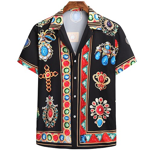 

Men's Shirt Geometric Classic Collar Holiday Beach Print Tops Tropical Beach Black