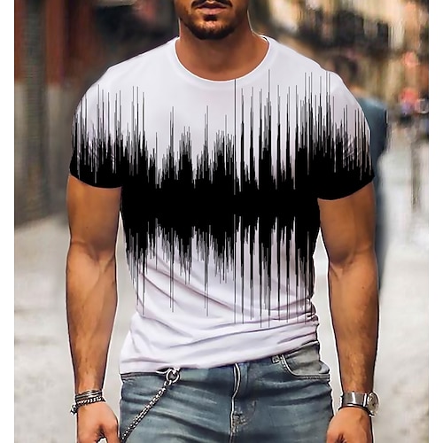 Men's Shirt T shirt Tee Graphic 3D Round Neck Black-White Black White Red Green 3D Print Plus Size Daily Going out Short Sleeve Print Clothing Apparel Streetwear