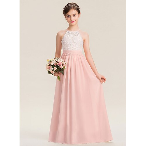 

Wedding Party A-Line Flower Girl Dresses Jewel Neck Floor Length Tulle Spring Summer with Ruching Pure Color Cute Girls' Party Dress Fit 3-16 Years