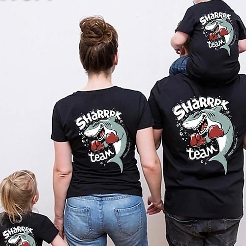 

Tops Family Look Cotton Letter Daily Print Gray White Black Short Sleeve Daily Matching Outfits / Summer
