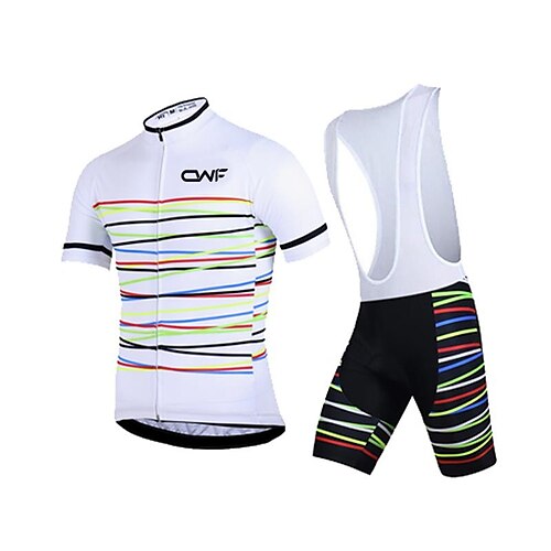 

CAWANFLY Men's Cycling Jersey with Tights Cycling Pants Cycling Bib Tights Short Sleeve Mountain Bike MTB Road Bike Cycling Black Black White Geometic Vintage Bike Jersey Clothing Suit Breathable