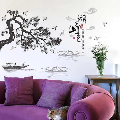 

chinese ink landscape landscape calligraphy and painting wall stickers living room sofa tv background dining table wall decoration stickers 60X90CM