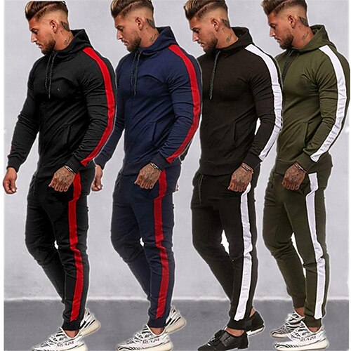 

Men's Tracksuit Sweatsuit Jogging Suits Black / Red Black / White ArmyGreen Navy Blue Sports & Outdoor Clothing Apparel Hoodies Sweatshirts