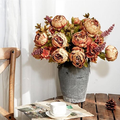 

50cm/20"" European Style Retro Style Simulation Core Peony Flower Bouquet Living Room Decoration Table 13 Flower Heads