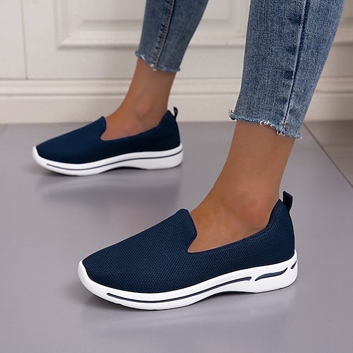

Women's Loafers & Slip-Ons Slip-Ons Flat Heel Round Toe Sporty Tissage Volant Loafer Solid Colored Black Rosy Pink Blue
