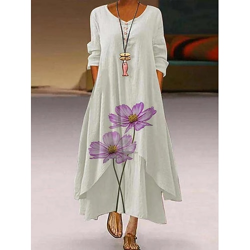 

Women's Casual Dress Swing Dress Long Dress Maxi Dress Blue Purple Long Sleeve Patchwork Winter Fall Autumn Crew Neck Winter Dress Fall Dress S M L XL XXL XXXL 4XL 5XL