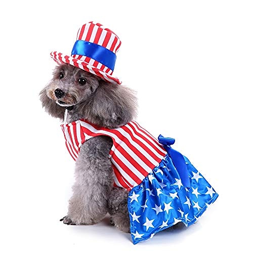 

Pet Dog Costume American USA Flag Harness with Vivid White Stars Design Stripes Clothes for Memorial Day for Small Dog