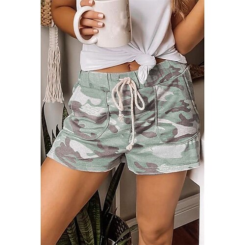 

Women's Slacks Shorts ArmyGreen Light Green Gray Mid Waist Basic Sporty Casual Fitness Weekend Pocket Print Short Breathable Camouflage S M L XL XXL