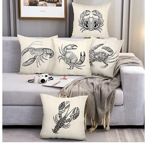 

Langoustine Lobster Double Side Cushion Cover 5PC Soft Decorative Square Throw Pillow Cover Cushion Case Pillowcase for Bedroom Livingroom Superior Quality Machine Washable Outdoor Cushion for Sofa Couch Bed Chair
